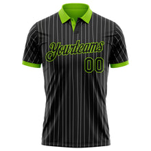 Laden Sie das Bild in den Galerie-Viewer, Uksn Individuelles Schwarz Weiß mit Nadelstreifen-Neongrün Funktions-Poloshirt
