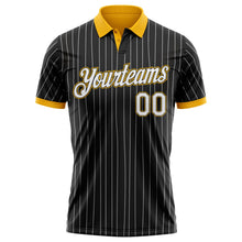 Laden Sie das Bild in den Galerie-Viewer, Uksn Individuelles Schwarz Weiß mit Nadelstreifen-Gold Funktions-Poloshirt
