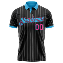Laden Sie das Bild in den Galerie-Viewer, Uksn Individuelles Schwarz Weiß mit Nadelstreifen Pink-Himmelblau Funktions-Poloshirt

