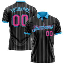 Laden Sie das Bild in den Galerie-Viewer, Uksn Individuelles Schwarz Weiß mit Nadelstreifen Pink-Himmelblau Funktions-Poloshirt
