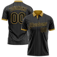 Laden Sie das Bild in den Galerie-Viewer, Uksn Individuelles Schwarz Weiß mit Nadelstreifen-Altgold Funktions-Poloshirt
