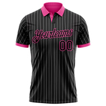 Laden Sie das Bild in den Galerie-Viewer, Uksn Individuelles Schwarz Weiß mit Nadelstreifen-Pink Funktions-Poloshirt
