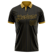 Laden Sie das Bild in den Galerie-Viewer, Uksn Individuelles Schwarz Altgold Nadelstreifen-Altgold Funktions-Poloshirt
