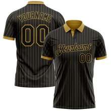 Laden Sie das Bild in den Galerie-Viewer, Uksn Individuelles Schwarz Altgold Nadelstreifen-Altgold Funktions-Poloshirt
