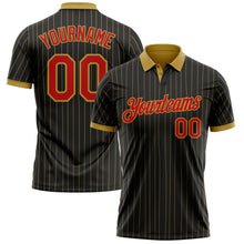 Laden Sie das Bild in den Galerie-Viewer, Uksn Individuelles Schwarz Altgold Nadelstreifen-Rot Funktions-Poloshirt
