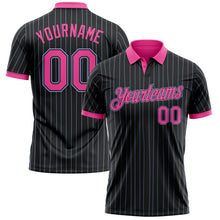 Laden Sie das Bild in den Galerie-Viewer, Uksn Individuelles Schwarz Hellblau Nadelstreifen-Pink Funktions-Poloshirt
