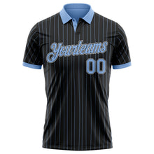 Laden Sie das Bild in den Galerie-Viewer, Uksn Individuelles Schwarz Hellblau Nadelstreifen-Weiß Funktions-Poloshirt
