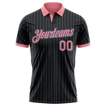 Laden Sie das Bild in den Galerie-Viewer, Uksn Individuelles Schwarz Hellblau Nadelstreifen-Mittelrosa Funktions-Poloshirt
