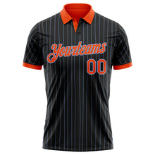 Laden Sie das Bild in den Galerie-Viewer, Uksn Individuelles Schwarz Hellblau Nadelstreifen-Orange Funktions-Poloshirt
