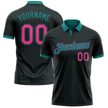 Laden Sie das Bild in den Galerie-Viewer, Uksn Individuelles Schwarz Petrol Nadelstreifen-Pink Funktions-Poloshirt
