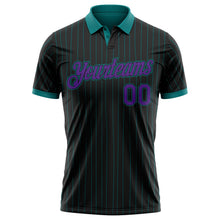 Laden Sie das Bild in den Galerie-Viewer, Uksn Individuelles Schwarz Petrol Nadelstreifen-Violett Funktions-Poloshirt
