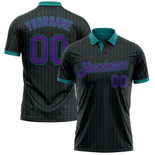 Laden Sie das Bild in den Galerie-Viewer, Uksn Individuelles Schwarz Petrol Nadelstreifen-Violett Funktions-Poloshirt

