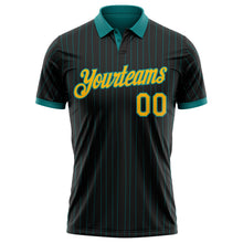 Laden Sie das Bild in den Galerie-Viewer, Uksn Individuelles Schwarz Petrol Nadelstreifen-Gold Funktions-Poloshirt
