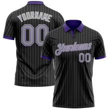 Laden Sie das Bild in den Galerie-Viewer, Uksn Individuelles Schwarz Grau Nadelstreifen Violett-Weiß Funktions-Poloshirt
