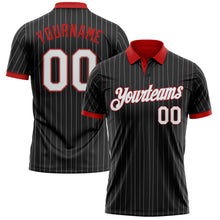 Laden Sie das Bild in den Galerie-Viewer, Uksn Individuelles Schwarz Grau Nadelstreifen Weiß-Rot Funktions-Poloshirt
