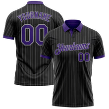 Laden Sie das Bild in den Galerie-Viewer, Uksn Individuelles Schwarz Grau Nadelstreifen-Violett Funktions-Poloshirt
