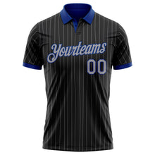 Laden Sie das Bild in den Galerie-Viewer, Uksn Individuelles Schwarz Grau Nadelstreifen-Royalblau Funktions-Poloshirt
