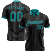 Laden Sie das Bild in den Galerie-Viewer, Uksn Individuelles Schwarz Grau Nadelstreifen-Petrol Funktions-Poloshirt

