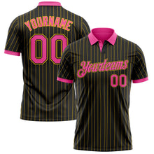 Laden Sie das Bild in den Galerie-Viewer, Uksn Individuelles Schwarz Gelb Nadelstreifen-Pink Funktions-Poloshirt
