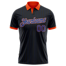 Laden Sie das Bild in den Galerie-Viewer, Uksn Individuelles Schwarz Royalblau Nadelstreifen Weiß-Orange Funktions-Poloshirt
