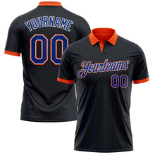Laden Sie das Bild in den Galerie-Viewer, Uksn Individuelles Schwarz Royalblau Nadelstreifen Weiß-Orange Funktions-Poloshirt
