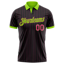 Laden Sie das Bild in den Galerie-Viewer, Uksn Individuelles Schwarz Pink Nadelstreifen-Neongrün Funktions-Poloshirt
