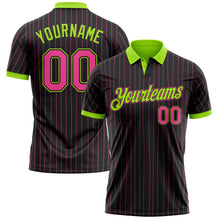 Laden Sie das Bild in den Galerie-Viewer, Uksn Individuelles Schwarz Pink Nadelstreifen-Neongrün Funktions-Poloshirt
