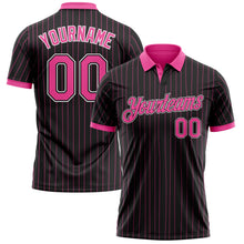 Laden Sie das Bild in den Galerie-Viewer, Uksn Individuelles Schwarz Pink Nadelstreifen-Weiß Funktions-Poloshirt
