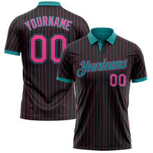 Laden Sie das Bild in den Galerie-Viewer, Uksn Individuelles Schwarz Pink Nadelstreifen-Petrol Funktions-Poloshirt
