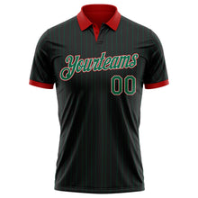 Laden Sie das Bild in den Galerie-Viewer, Uksn Individuelles Schwarz Kelly-Grün Nadelstreifen Weiß-Rot Funktions-Poloshirt
