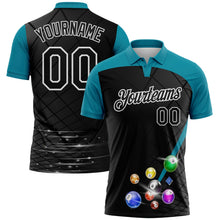 Laden Sie das Bild in den Galerie-Viewer, Uksn Individuelles Schwarz Petrol-Weiß Billardkugeln Funktions-Poloshirt
