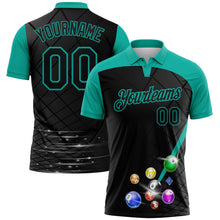 Laden Sie das Bild in den Galerie-Viewer, Uksn Individuelles Schwarz-Aqua Billardkugeln Funktions-Poloshirt
