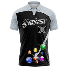 Laden Sie das Bild in den Galerie-Viewer, Uksn Individuelles Schwarz Silber-Weiß Billardkugeln Funktions-Poloshirt
