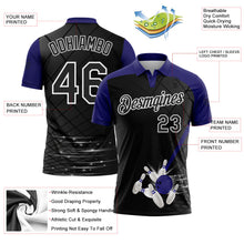Laden Sie das Bild in den Galerie-Viewer, Uksn Individuelles Schwarz Violett-Weiß Bowling geometrisches Gitter Funktions-Poloshirt
