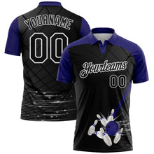 Laden Sie das Bild in den Galerie-Viewer, Uksn Individuelles Schwarz Violett-Weiß Bowling geometrisches Gitter Funktions-Poloshirt
