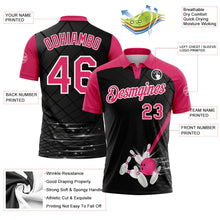 Laden Sie das Bild in den Galerie-Viewer, Uksn Individuelles Schwarz Pink-Weiß Bowling geometrisches Gitter Funktions-Poloshirt
