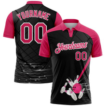 Laden Sie das Bild in den Galerie-Viewer, Uksn Individuelles Schwarz Pink-Weiß Bowling geometrisches Gitter Funktions-Poloshirt
