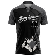 Laden Sie das Bild in den Galerie-Viewer, Uksn Individuelles Schwarz Stahlgrau-Weiß Bowling geometrisches Gitter Funktions-Poloshirt
