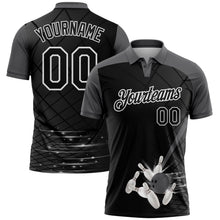 Laden Sie das Bild in den Galerie-Viewer, Uksn Individuelles Schwarz Stahlgrau-Weiß Bowling geometrisches Gitter Funktions-Poloshirt
