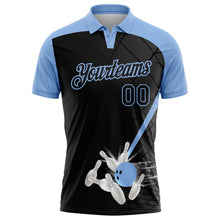 Laden Sie das Bild in den Galerie-Viewer, Uksn Individuelles Schwarz-Hellblau Bowling geometrisches Gitter Funktions-Poloshirt

