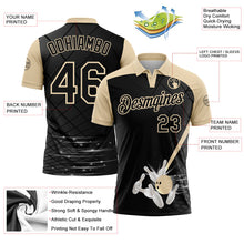 Laden Sie das Bild in den Galerie-Viewer, Uksn Individuelles Schwarz-City-Creme Bowling geometrisches Gitter Funktions-Poloshirt

