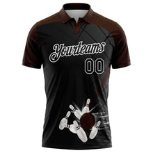 Laden Sie das Bild in den Galerie-Viewer, Uksn Individuelles Schwarz Braun-Weiß Bowling geometrisches Gitter Funktions-Poloshirt
