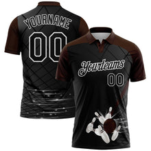 Laden Sie das Bild in den Galerie-Viewer, Uksn Individuelles Schwarz Braun-Weiß Bowling geometrisches Gitter Funktions-Poloshirt
