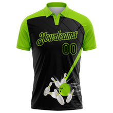 Laden Sie das Bild in den Galerie-Viewer, Uksn Individuelles Schwarz-Neongrün Bowling geometrisches Gitter Funktions-Poloshirt
