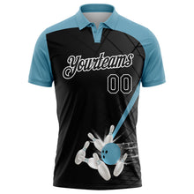 Laden Sie das Bild in den Galerie-Viewer, Uksn Individuelles Schwarz Schattenblau-Weiß Bowling geometrisches Gitter Funktions-Poloshirt
