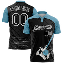 Laden Sie das Bild in den Galerie-Viewer, Uksn Individuelles Schwarz Schattenblau-Weiß Bowling geometrisches Gitter Funktions-Poloshirt
