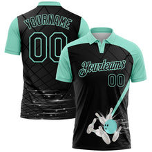 Laden Sie das Bild in den Galerie-Viewer, Uksn Individuelles Schwarz-Eisblau Bowling geometrisches Gitter Funktions-Poloshirt

