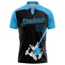 Laden Sie das Bild in den Galerie-Viewer, Uksn Individuelles Schwarz-Himmelblau Bowling geometrisches Gitter Funktions-Poloshirt
