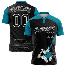 Laden Sie das Bild in den Galerie-Viewer, Uksn Individuelles Schwarz Petrol-Weiß Bowling geometrisches Gitter Funktions-Poloshirt
