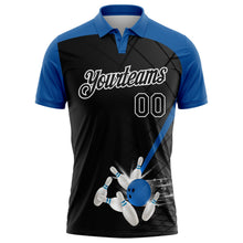 Laden Sie das Bild in den Galerie-Viewer, Uksn Individuelles Schwarz Gewitterblau-Weiß Bowling geometrisches Gitter Funktions-Poloshirt
